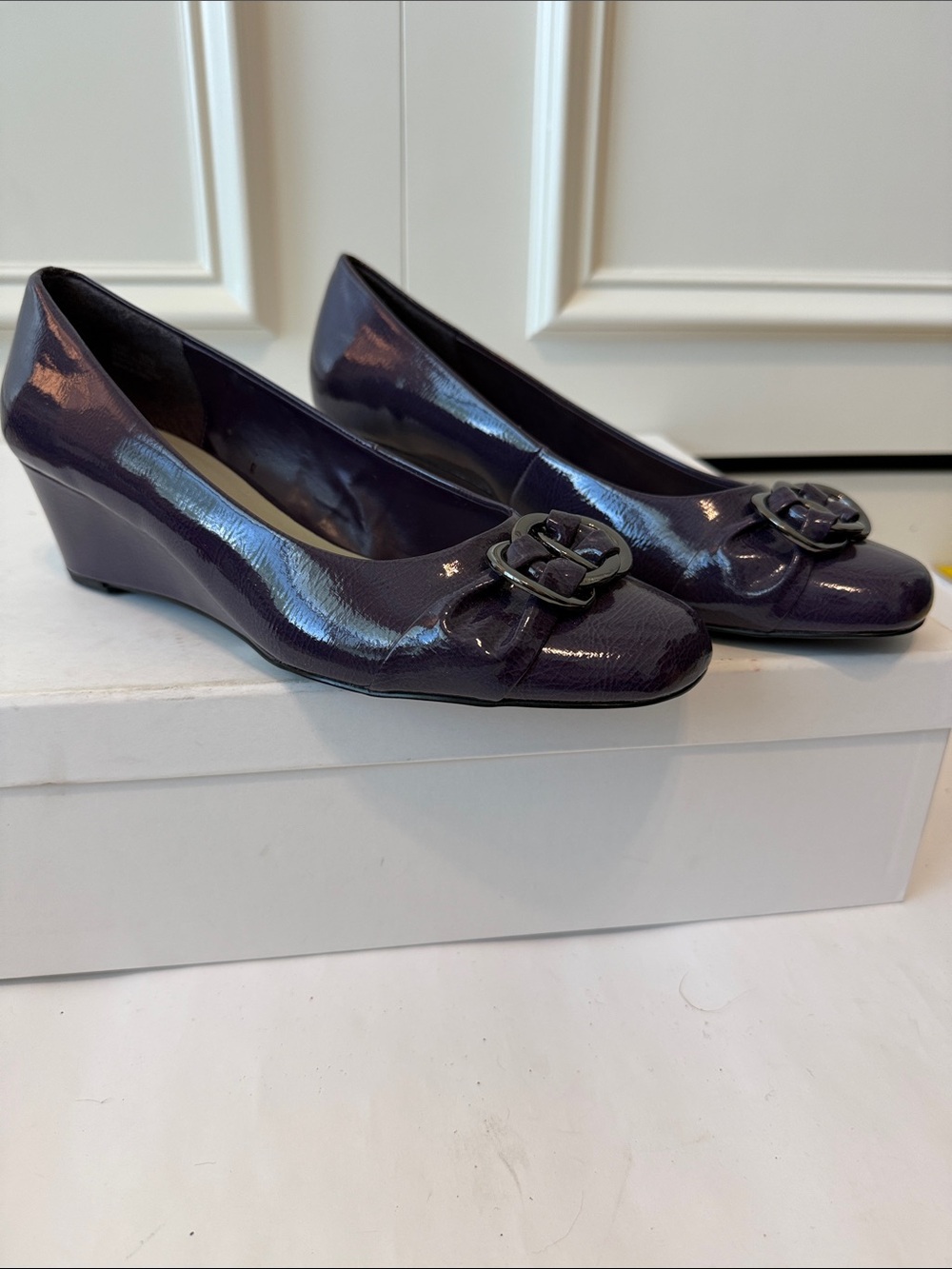 Dress Barn Patent Wedge Pumps in Deep Purple